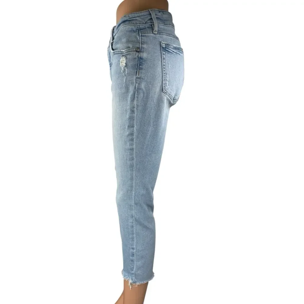 Ann Taylor Loft Curvy Blue Skinny Mid Rise Frayed Raw Hem Denim Jeans Pants 26